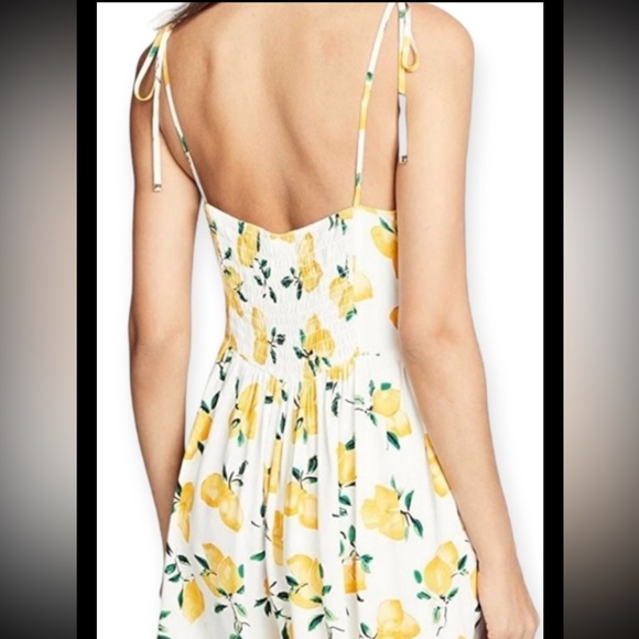 KATE SPADE Lemon Beach Romper Yellow Summer Smocked Spaghetti Strap Small - Picture 2 of 9